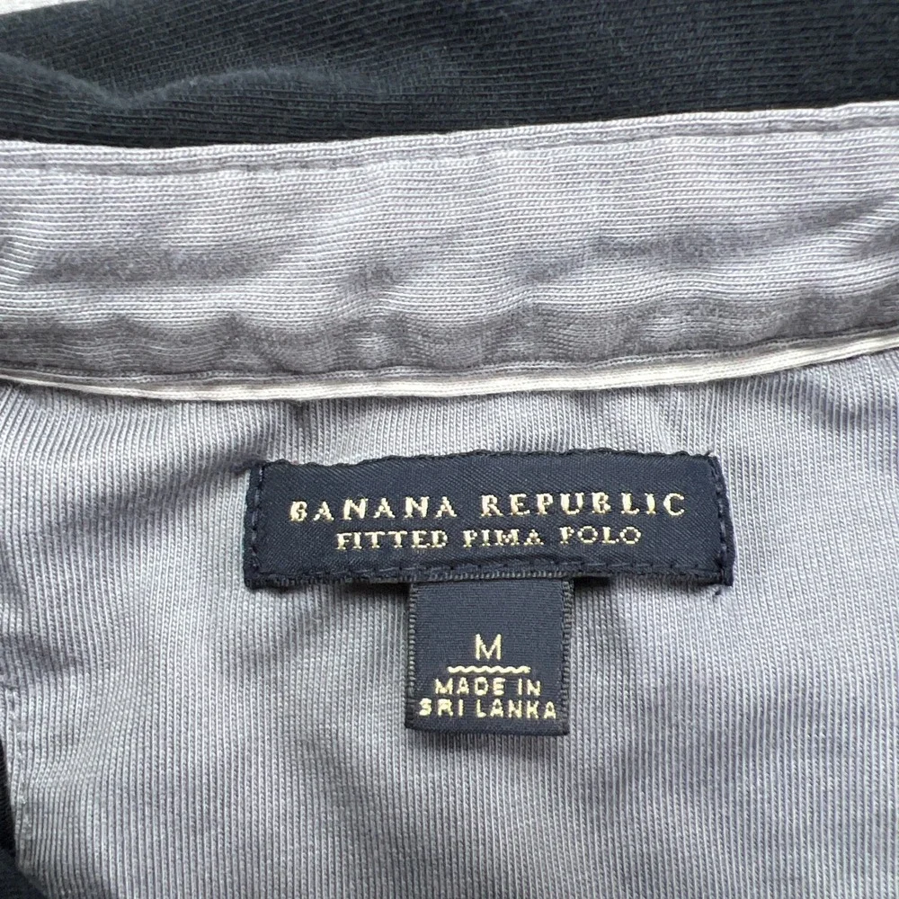 Banana Republic Fitted Pima Polo Shirt Mens M Black Tennis Tail Golf Performance